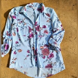 Beautiful Candies Sheer Floral Button Up Blouse
